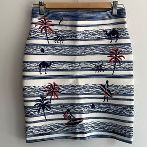 BCBG pencil bondage tropical print striped skirt